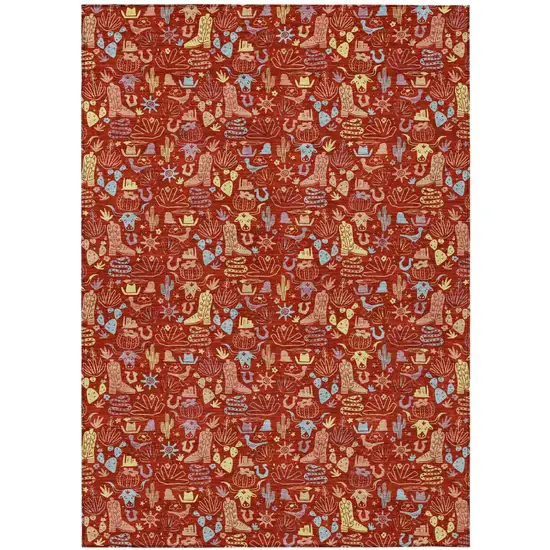 Red And Coral Stars Washable Indoor Outdoor Area Rug Photo 1