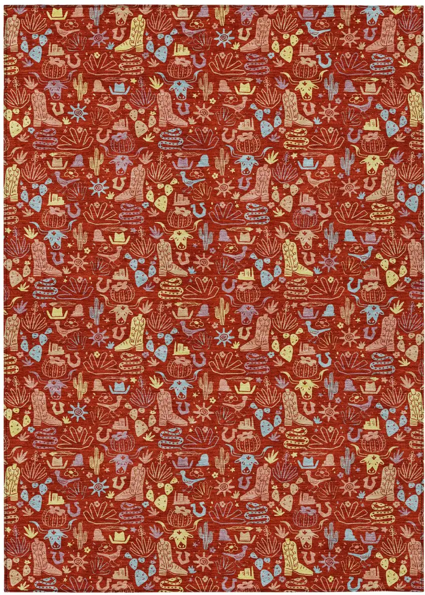 Red And Coral Stars Washable Indoor Outdoor Area Rug Photo 1