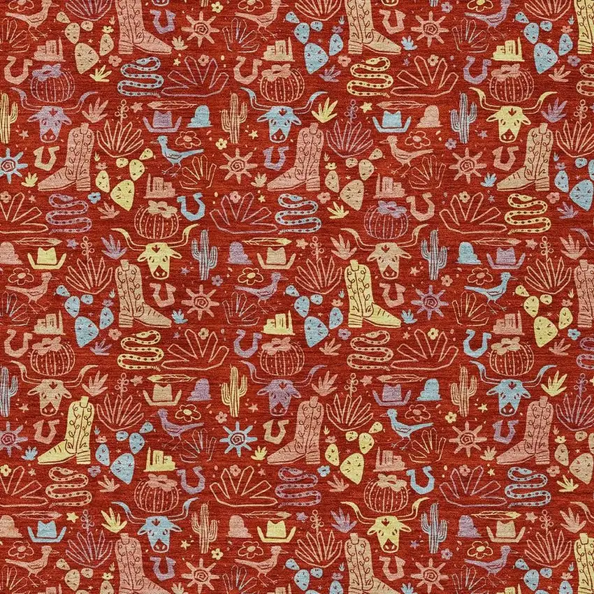Red And Coral Stars Washable Indoor Outdoor Area Rug Photo 2
