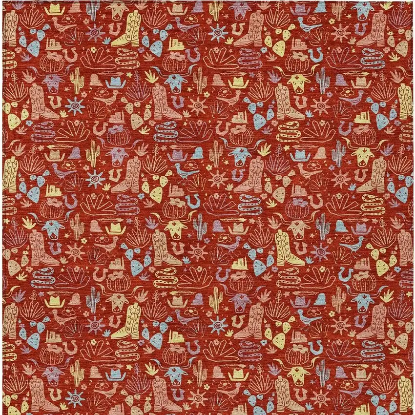 Red And Coral Stars Washable Indoor Outdoor Area Rug Photo 3