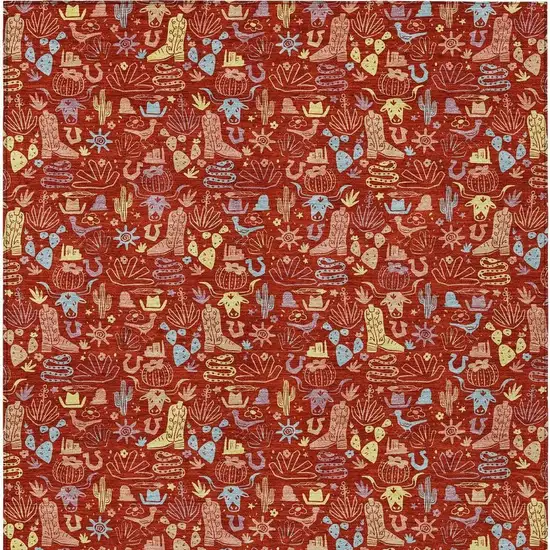 Red And Coral Stars Washable Indoor Outdoor Area Rug Photo 3