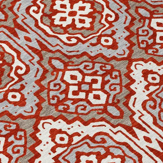 Red And Denim Blue Tribal Washable Indoor Outdoor Area Rug Photo 8