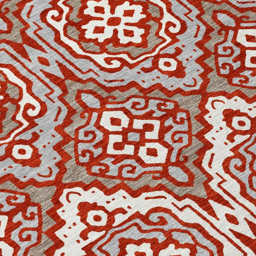 Red And Denim Blue Tribal Washable Indoor Outdoor Area Rug Photo 8
