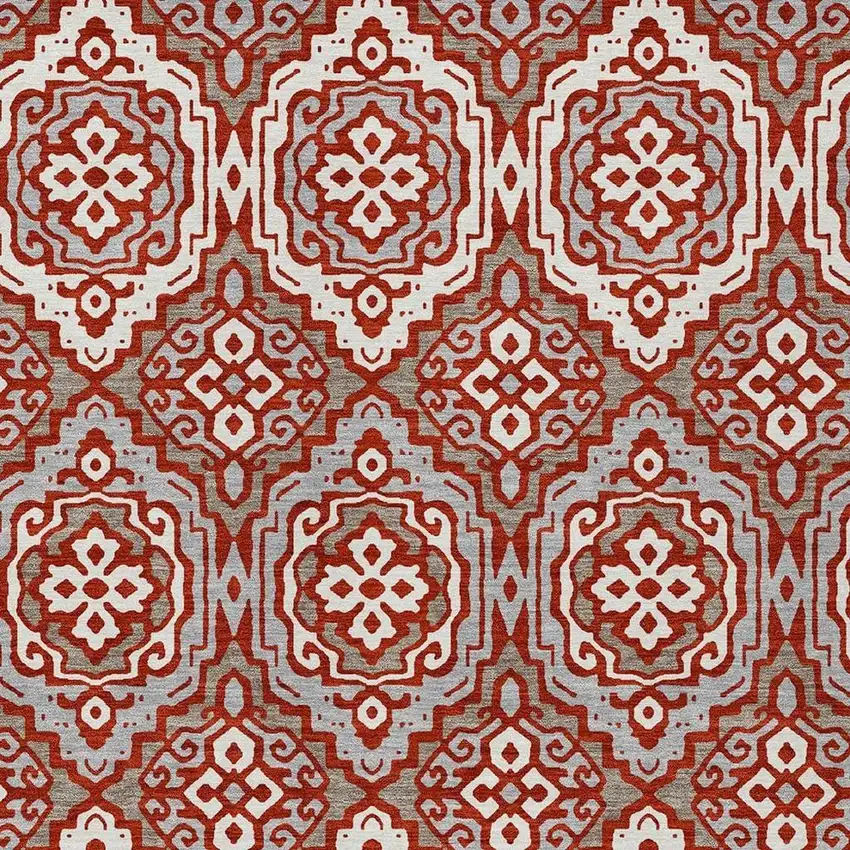 Red And Denim Blue Tribal Washable Indoor Outdoor Area Rug Photo 3