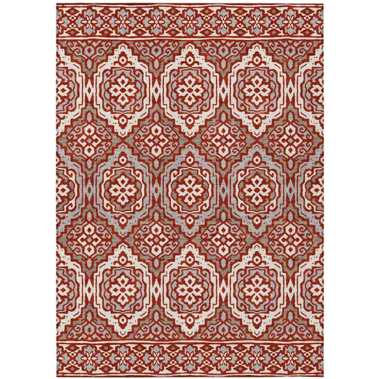 Red And Denim Blue Tribal Washable Indoor Outdoor Area Rug Photo 2