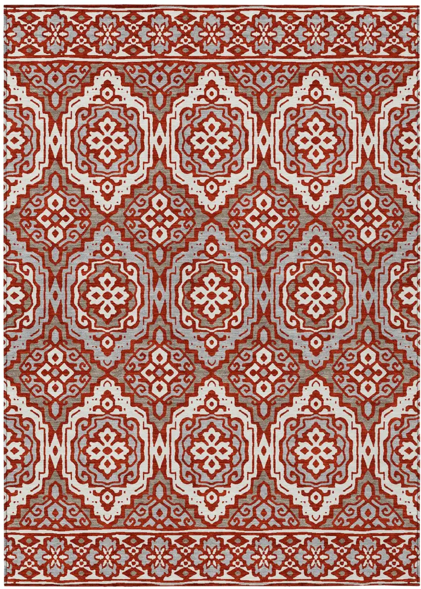 Red And Denim Blue Tribal Washable Indoor Outdoor Area Rug Photo 2