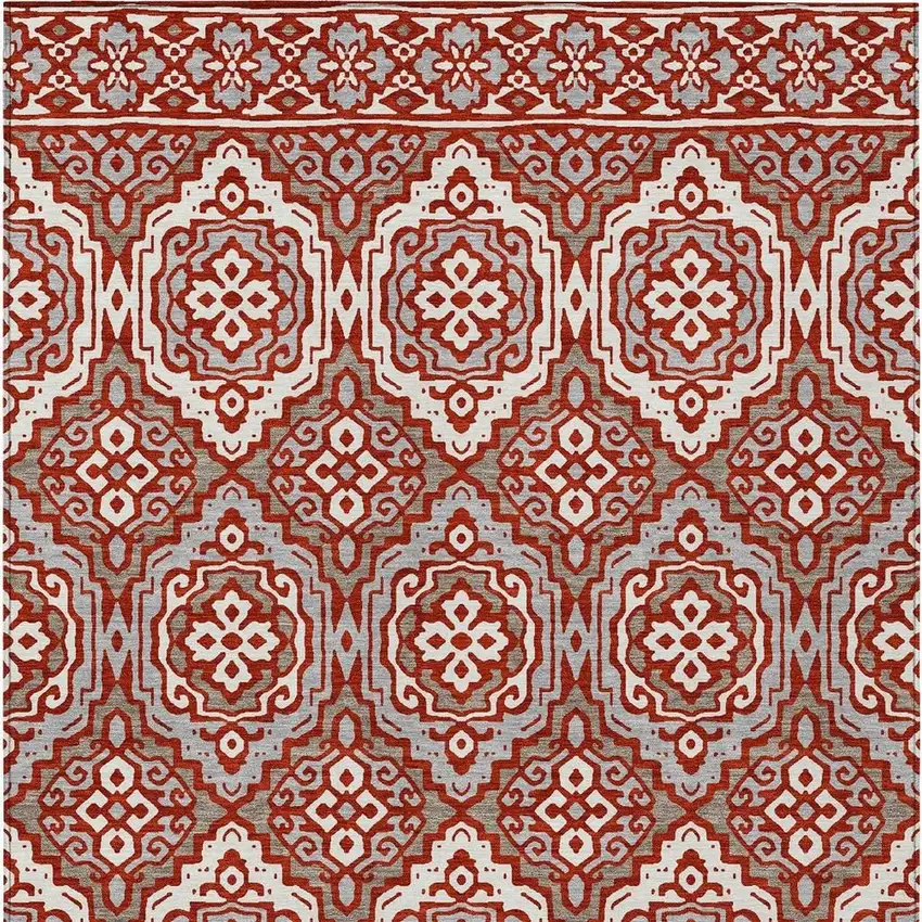 Red And Denim Blue Tribal Washable Indoor Outdoor Area Rug Photo 6