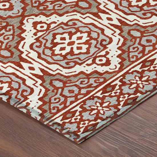 Red And Denim Blue Tribal Washable Indoor Outdoor Area Rug Photo 7