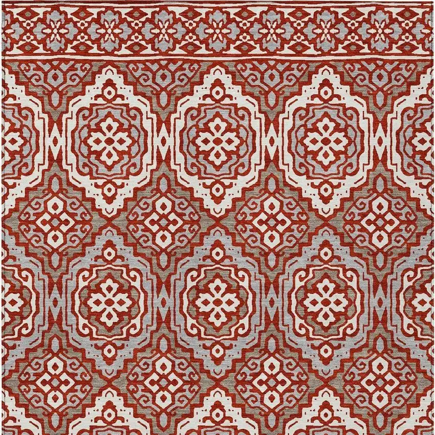 Red And Denim Blue Tribal Washable Indoor Outdoor Area Rug Photo 4