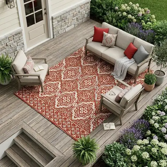 Red And Denim Blue Tribal Washable Indoor Outdoor Area Rug Photo 1