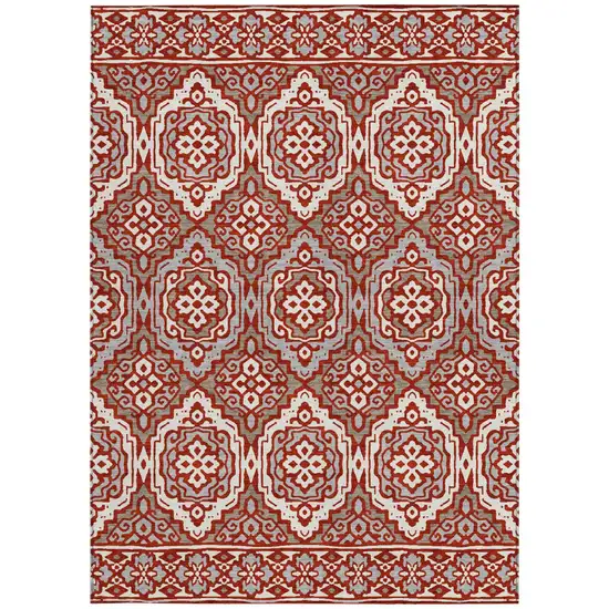 Red And Denim Blue Tribal Washable Indoor Outdoor Area Rug Photo 3