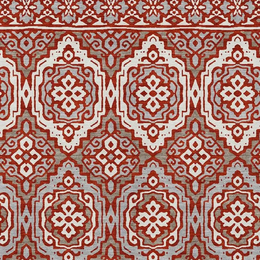 Red And Denim Blue Tribal Washable Indoor Outdoor Area Rug Photo 4