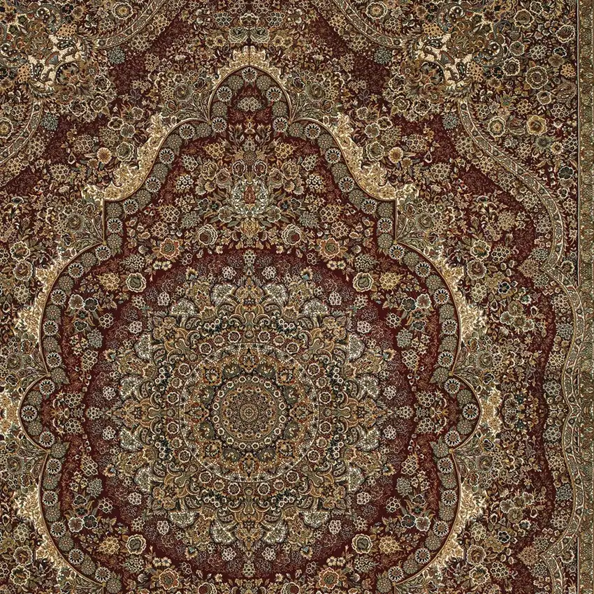 Red And Gold Medallion Area Rug With Fringe Photo 4