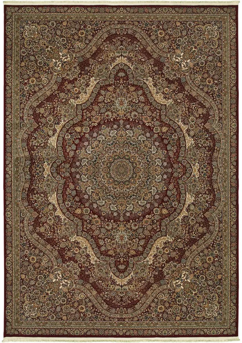Red And Gold Medallion Area Rug With Fringe Photo 5