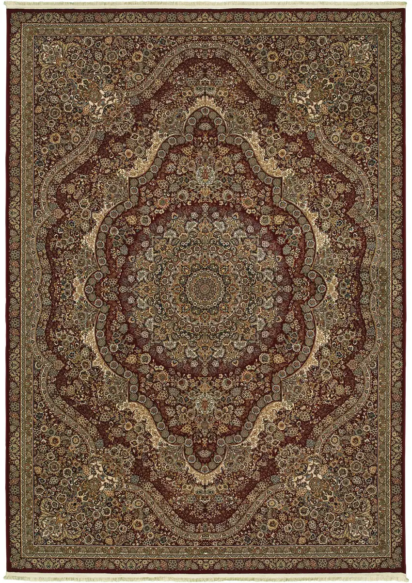 Red And Gold Medallion Area Rug With Fringe Photo 2