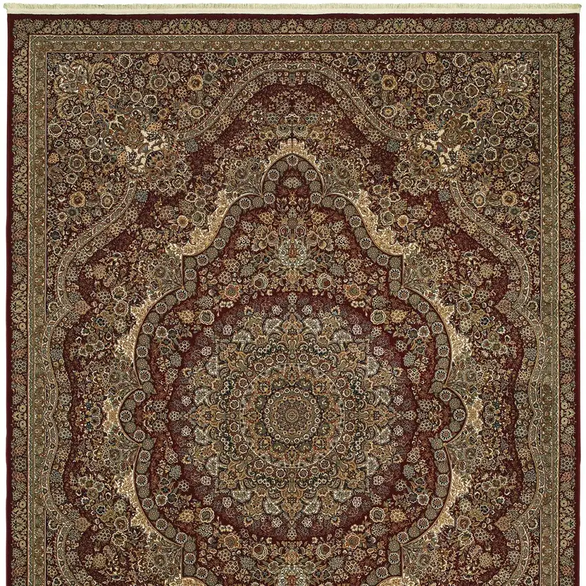 Red And Gold Medallion Area Rug With Fringe Photo 5