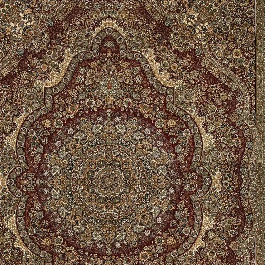 Red And Gold Medallion Area Rug With Fringe Photo 4