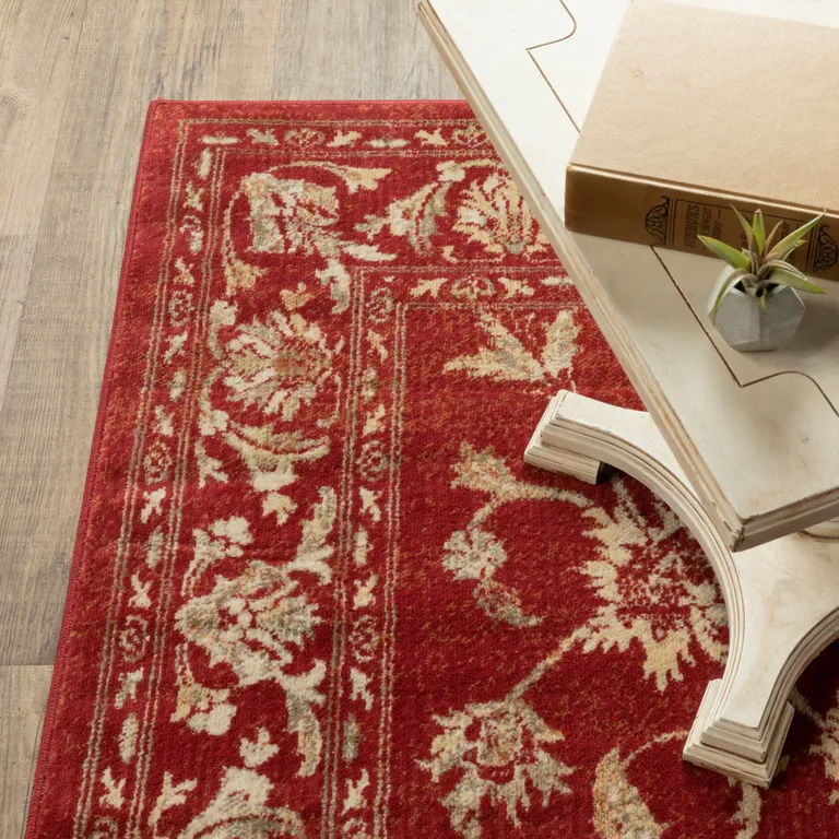 Red And Gold Oriental Power Loom Stain Resistant Area Rug Photo 5