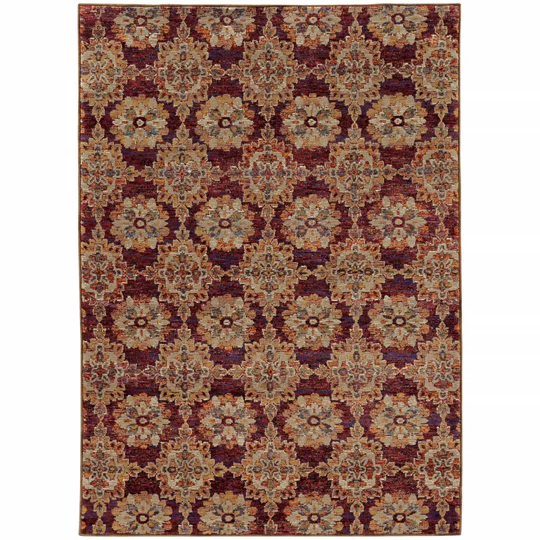 Red And Gold Oriental Power Loom Stain Resistant Area Rug Photo 2