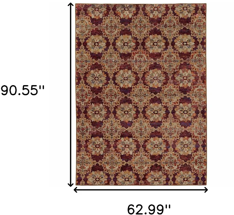 Red And Gold Oriental Power Loom Stain Resistant Area Rug Photo 3