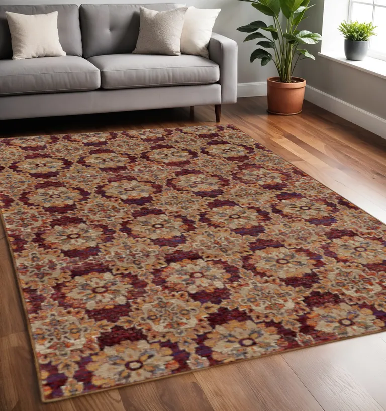 Red And Gold Oriental Power Loom Stain Resistant Area Rug Photo 1