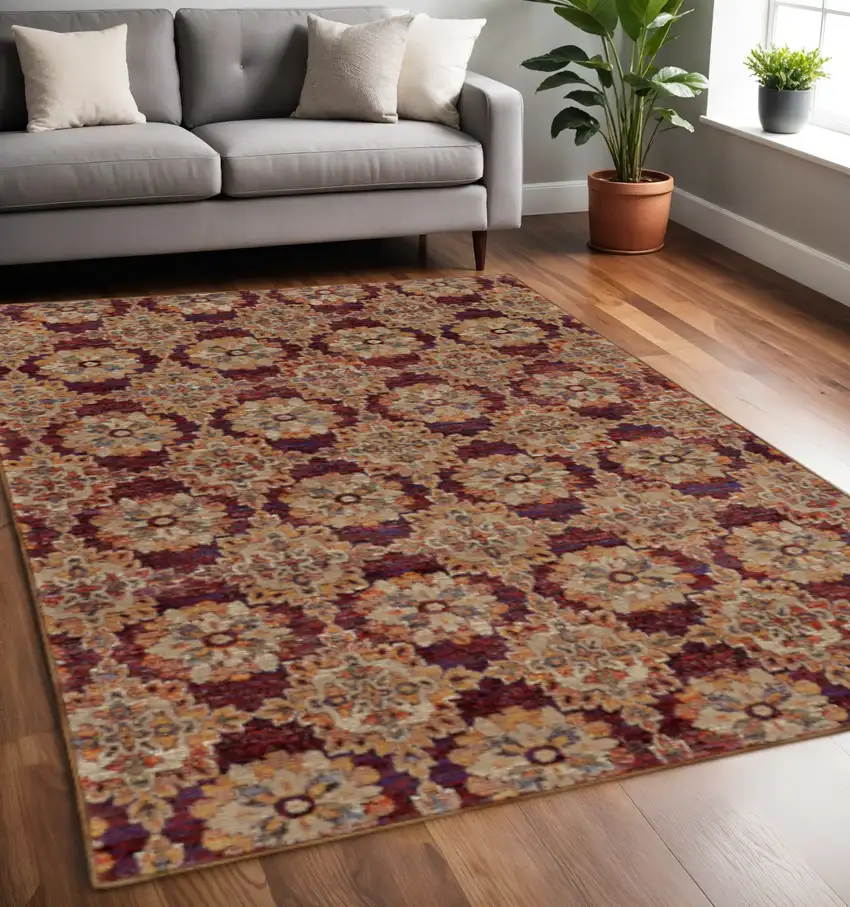 Red and Gold Oriental Power Loom Area Rug Photo 1