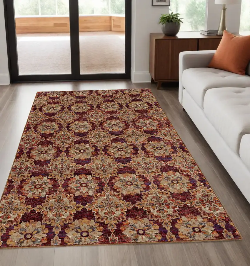 Red and Gold Oriental Power Loom Area Rug Photo 1
