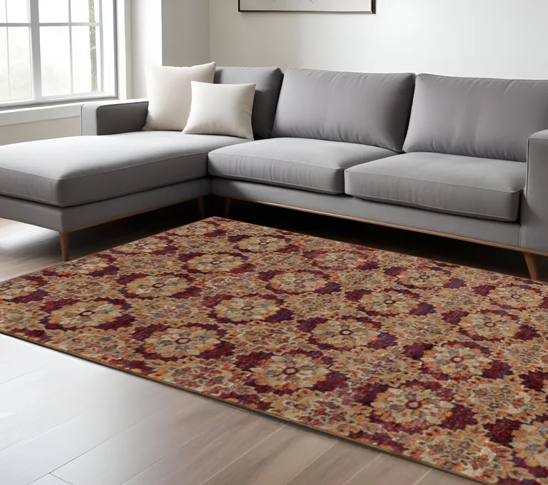 Red And Gold Oriental Power Loom Stain Resistant Area Rug Photo 5