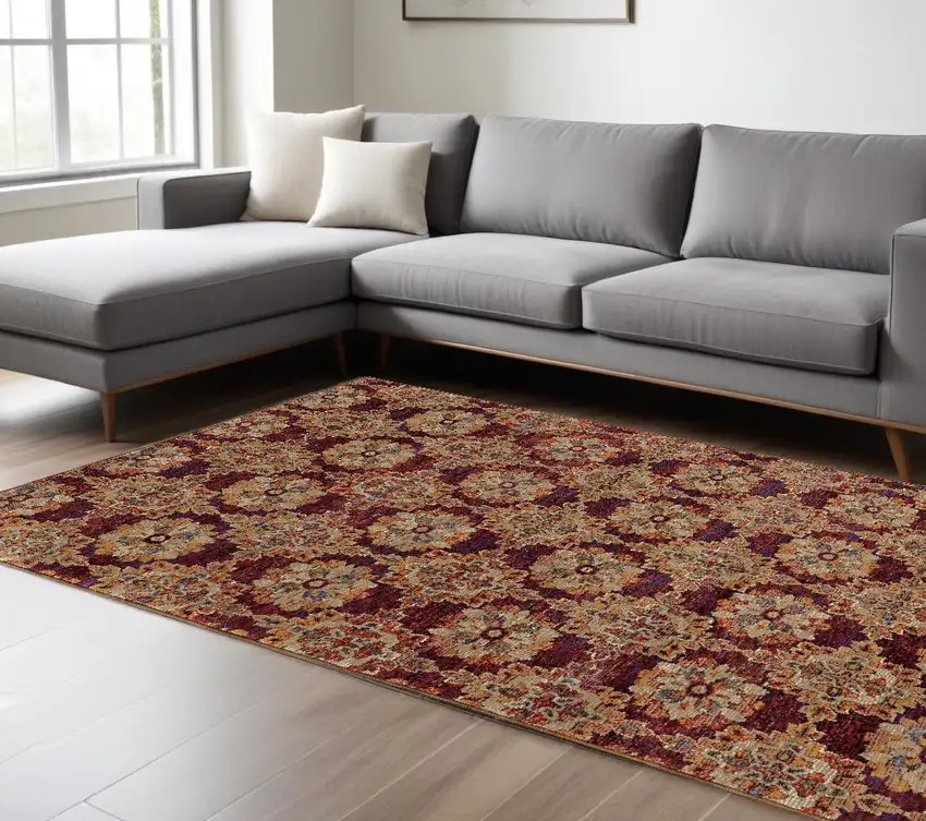 Red and Gold Oriental Power Loom Area Rug Photo 1