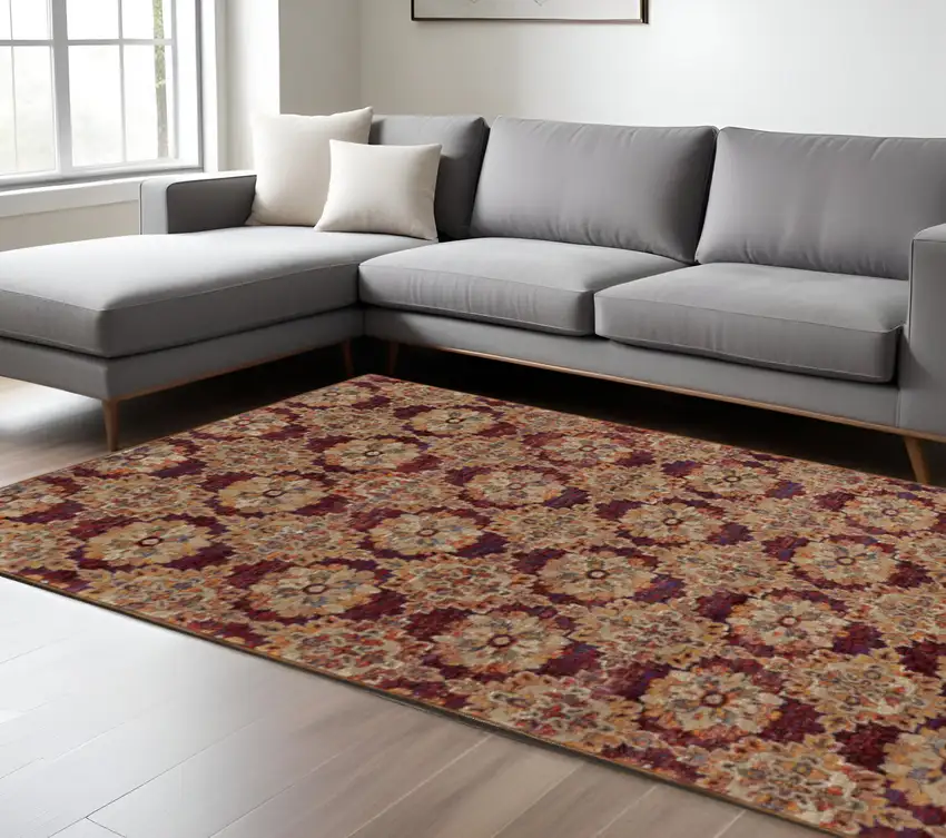 Red and Gold Oriental Power Loom Area Rug Photo 1