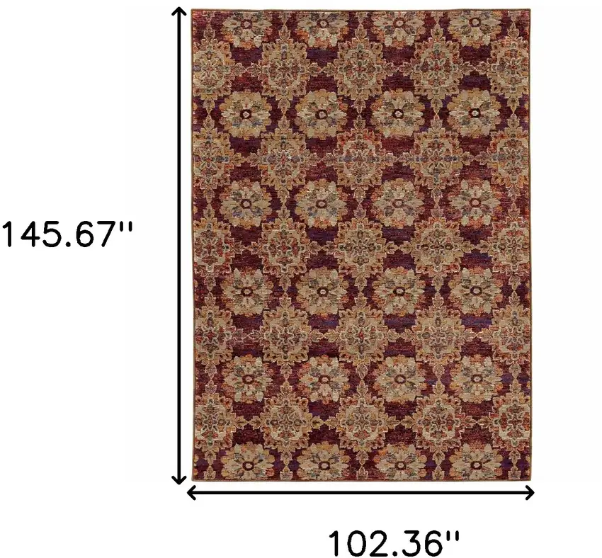 Red And Gold Oriental Power Loom Stain Resistant Area Rug Photo 5
