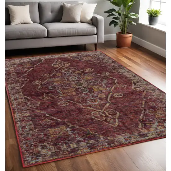 Red and Gold Oriental Power Loom Area Rug Photo 1