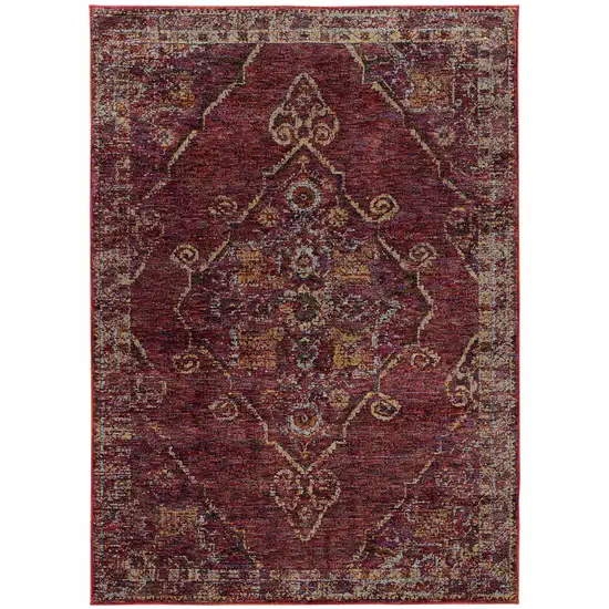 Red And Gold Oriental Power Loom Stain Resistant Area Rug Photo 1