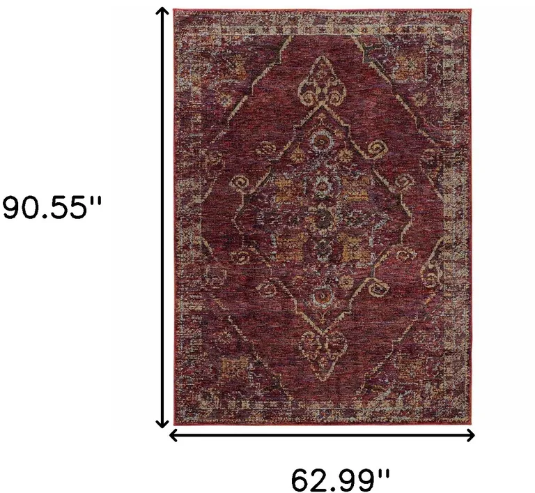 Red And Gold Oriental Power Loom Stain Resistant Area Rug Photo 5