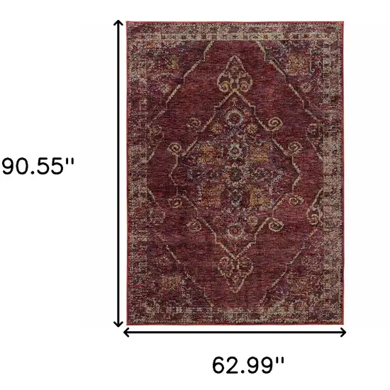 Red And Gold Oriental Power Loom Stain Resistant Area Rug Photo 5