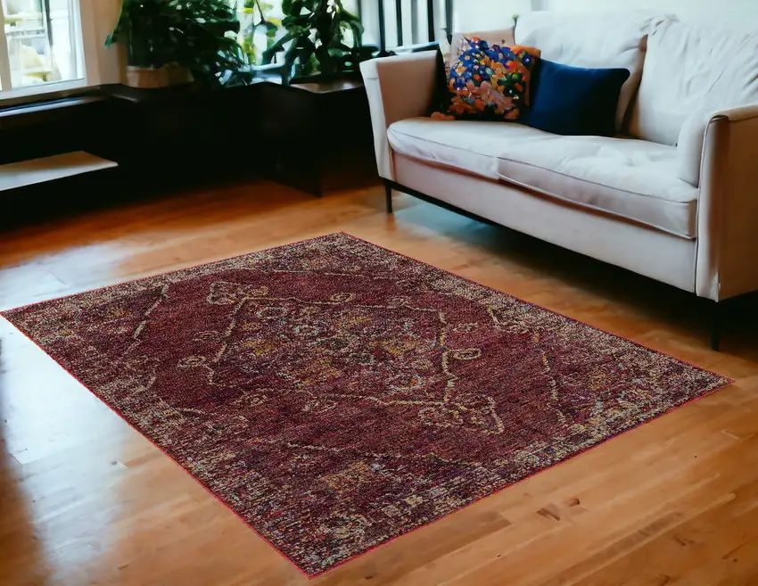 Red and Gold Oriental Power Loom Area Rug Photo 1