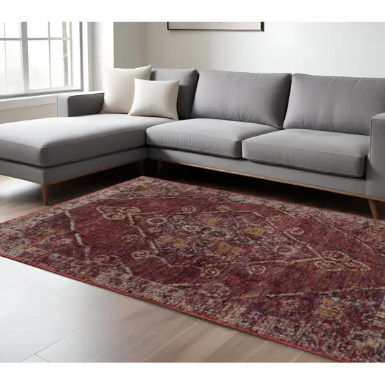 Red and Gold Oriental Power Loom Area Rug Photo 1