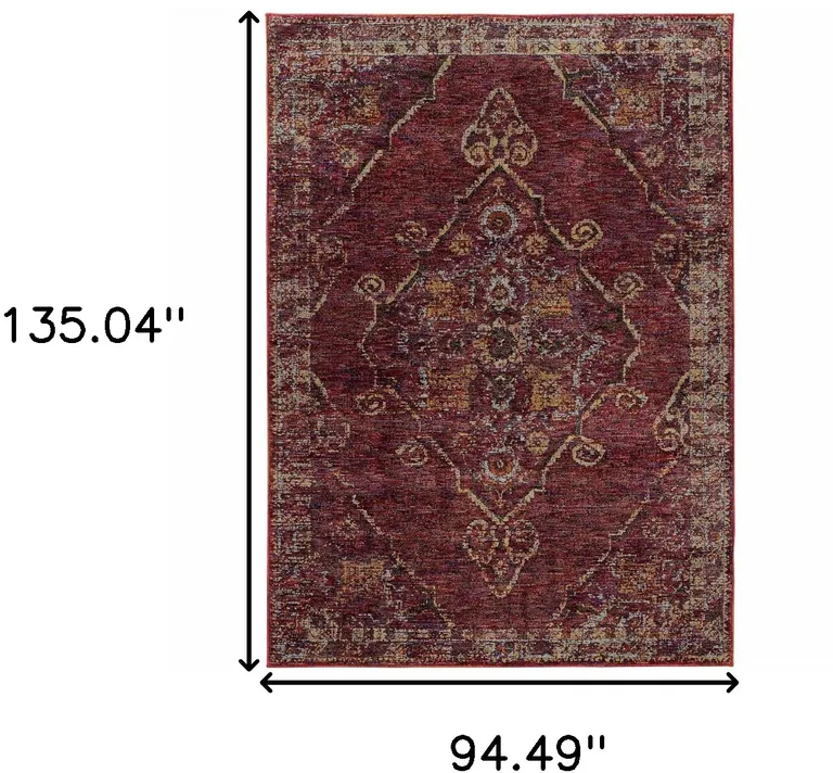 Red And Gold Oriental Power Loom Stain Resistant Area Rug Photo 5