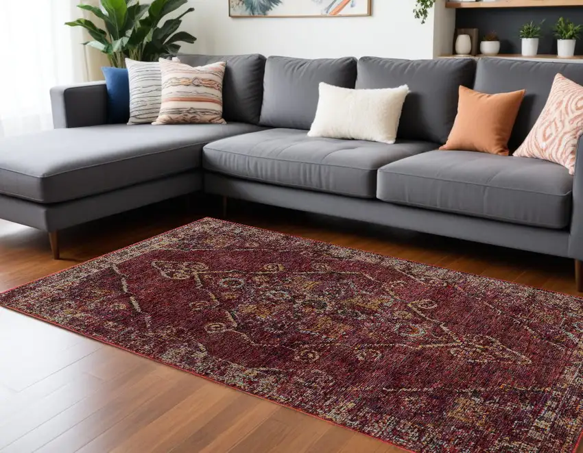 Red and Gold Oriental Power Loom Area Rug Photo 1