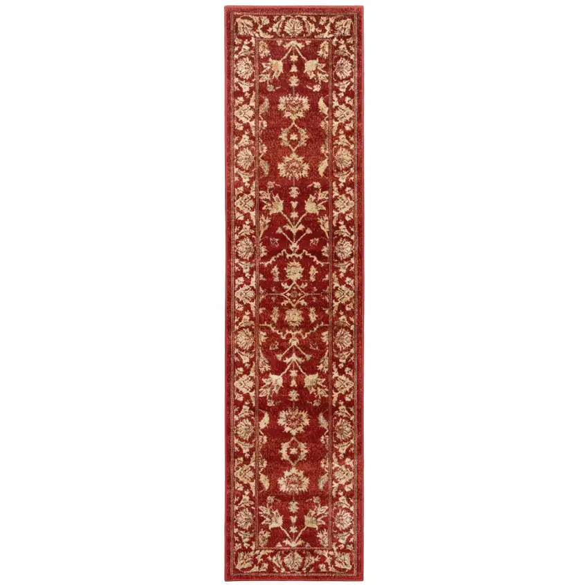 2' X 8' Red And Gold Oriental Power Loom Stain Resistant Runner Rug Photo 6