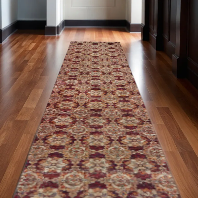 Red And Gold Oriental Power Loom Stain Resistant Runner Rug Photo 5