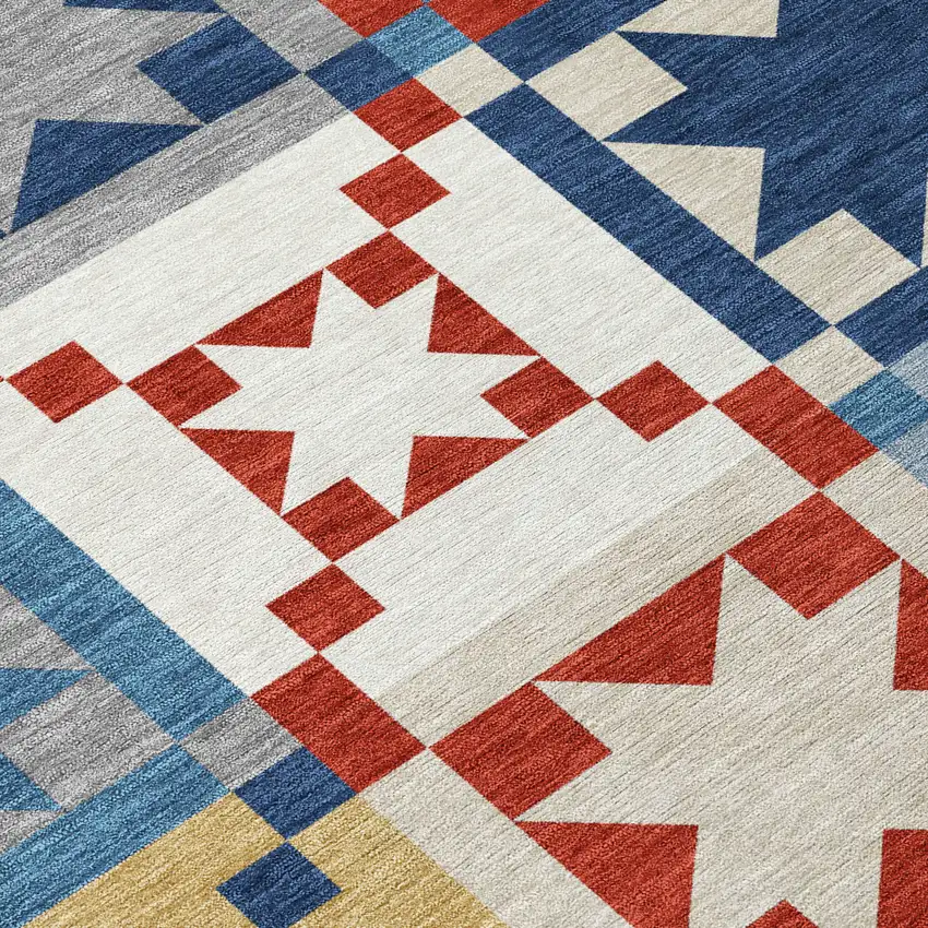 Red And Gold Patchwork Washable Indoor Outdoor Area Rug Photo 9