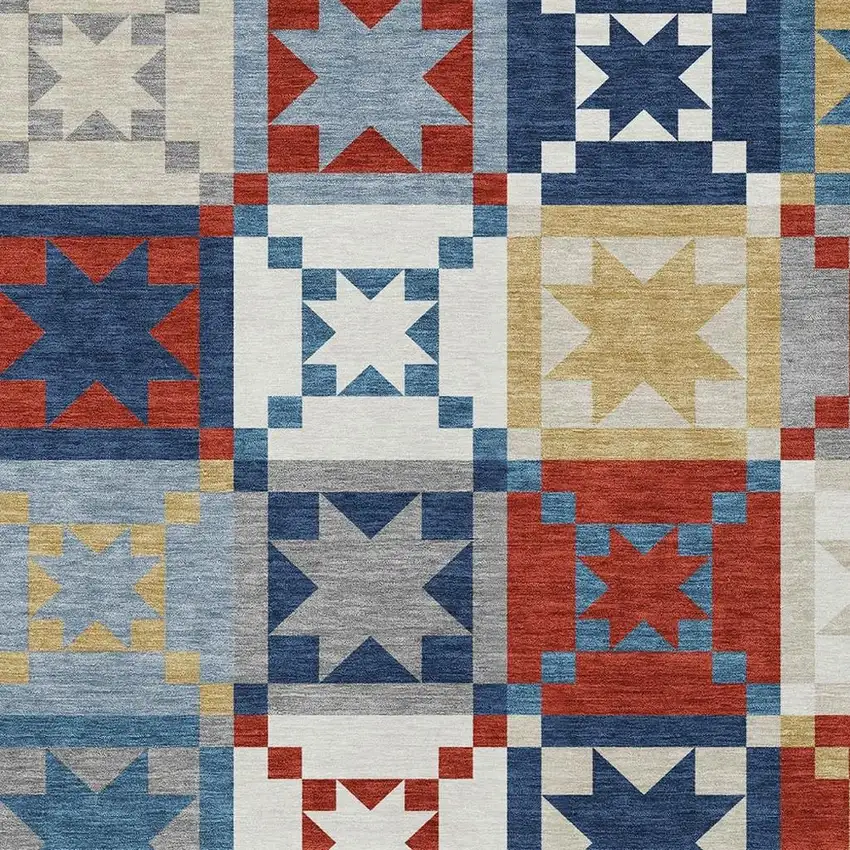 Red And Gold Patchwork Washable Indoor Outdoor Area Rug Photo 2