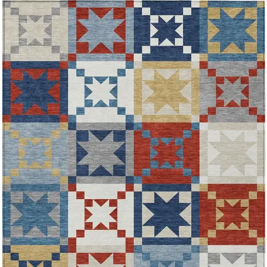 Red And Gold Patchwork Washable Indoor Outdoor Area Rug Photo 3