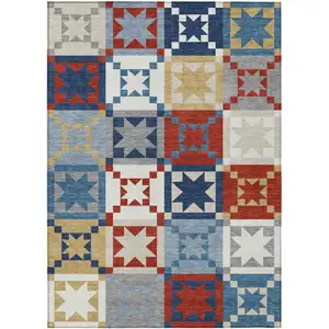 Photo of Red And Gold Patchwork Washable Indoor Outdoor Area Rug