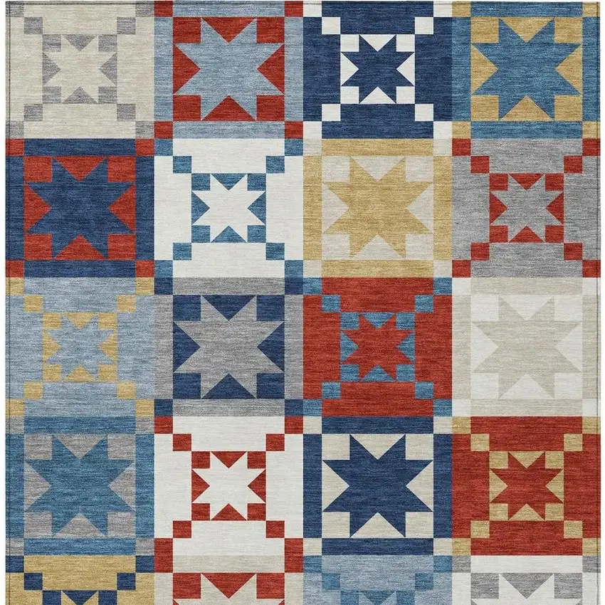 Red And Gold Patchwork Washable Indoor Outdoor Area Rug Photo 3