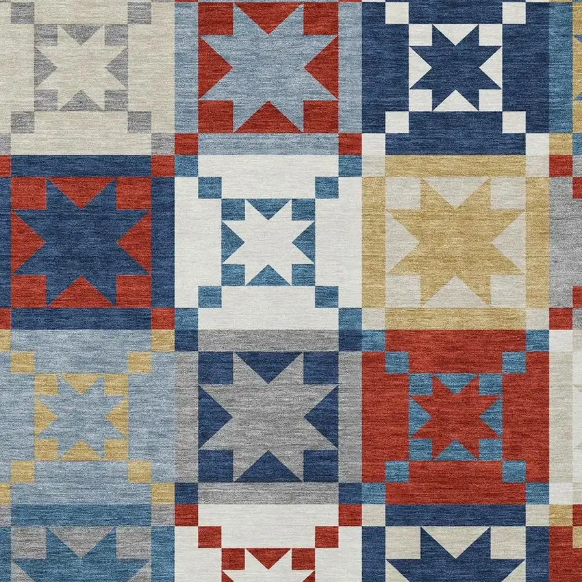 Red And Gold Patchwork Washable Indoor Outdoor Area Rug Photo 2