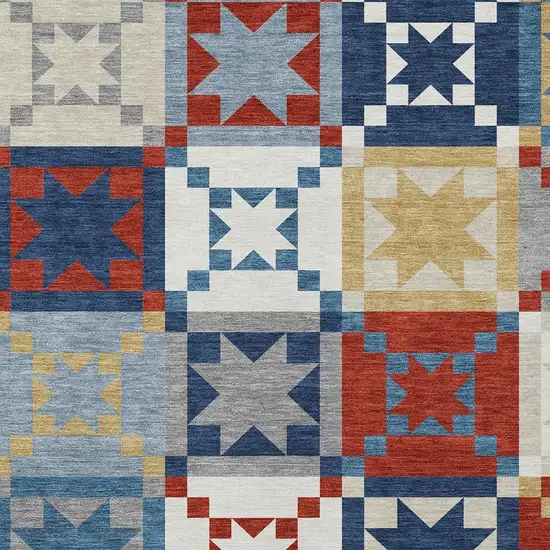 Red And Gold Patchwork Washable Indoor Outdoor Area Rug Photo 2