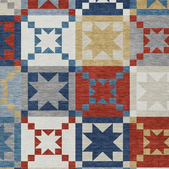 Red And Gold Patchwork Washable Indoor Outdoor Area Rug Photo 2