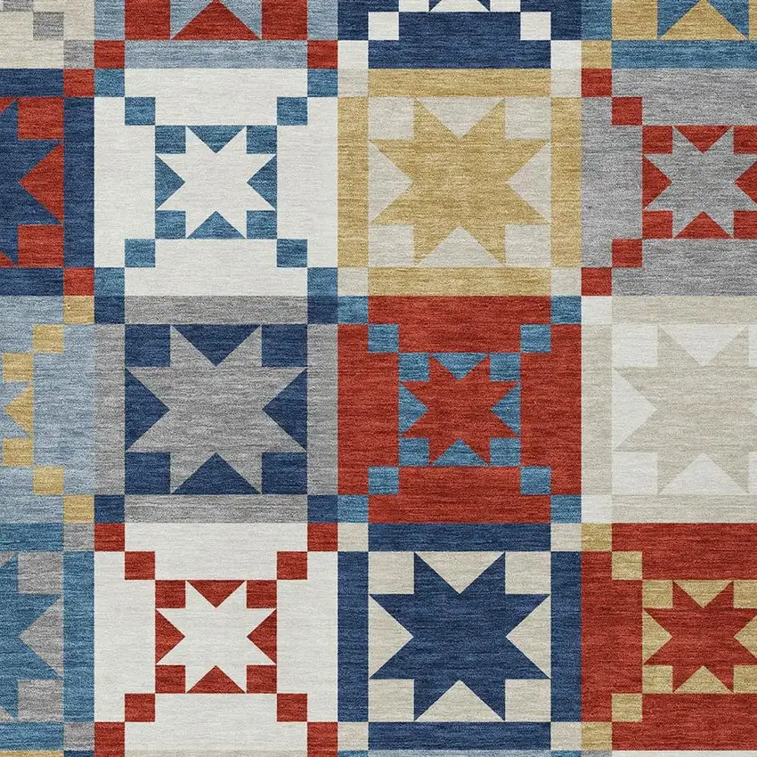 Red And Gold Patchwork Washable Indoor Outdoor Area Rug Photo 2